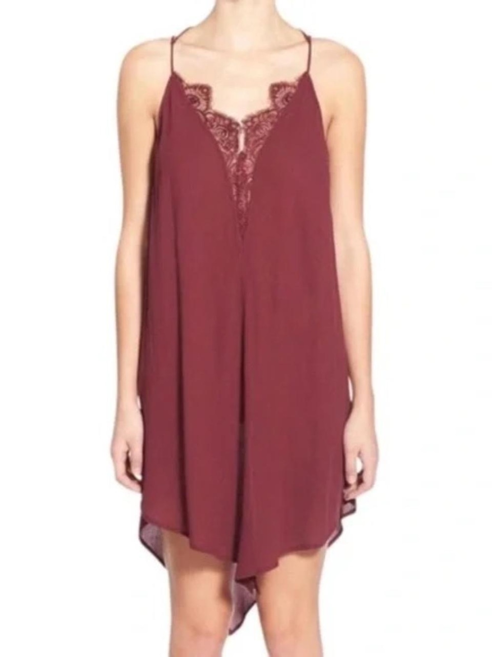 Free People Parisian Night Burgundy Slip Dress with Lace Detail XS